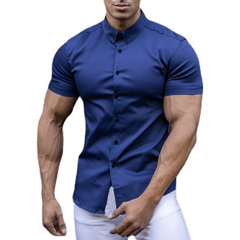 Summer Fashion Super Slim Fit Short Sleeve Shirts Men Classic Casual Dress Shirt Male Hipster Relaxed Luxe Formal Shirt