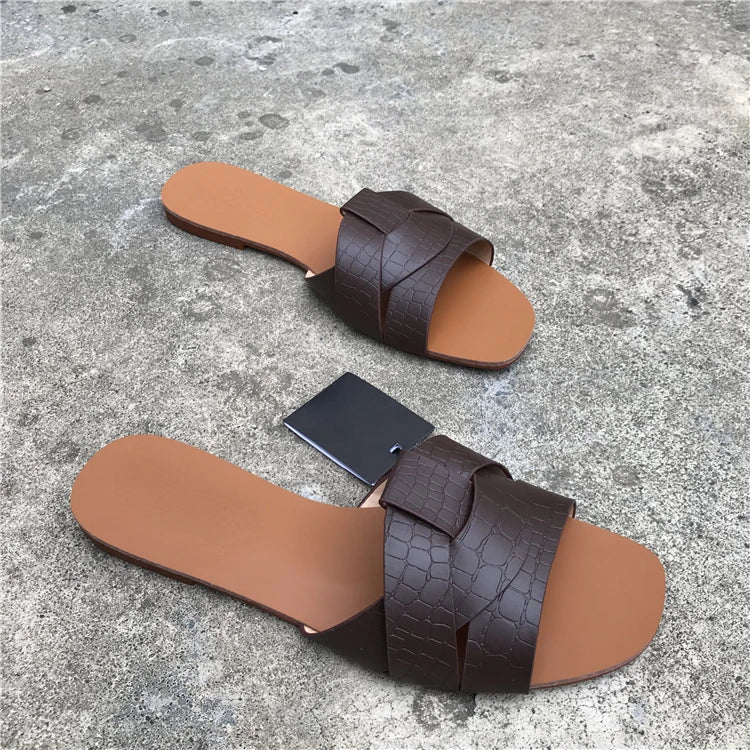 Women Outdoor Summer Sandals 2024 Ladies Beach Slides Flip Flops Fashion PU Leather Open Toe Female Sandal Woman Shoes