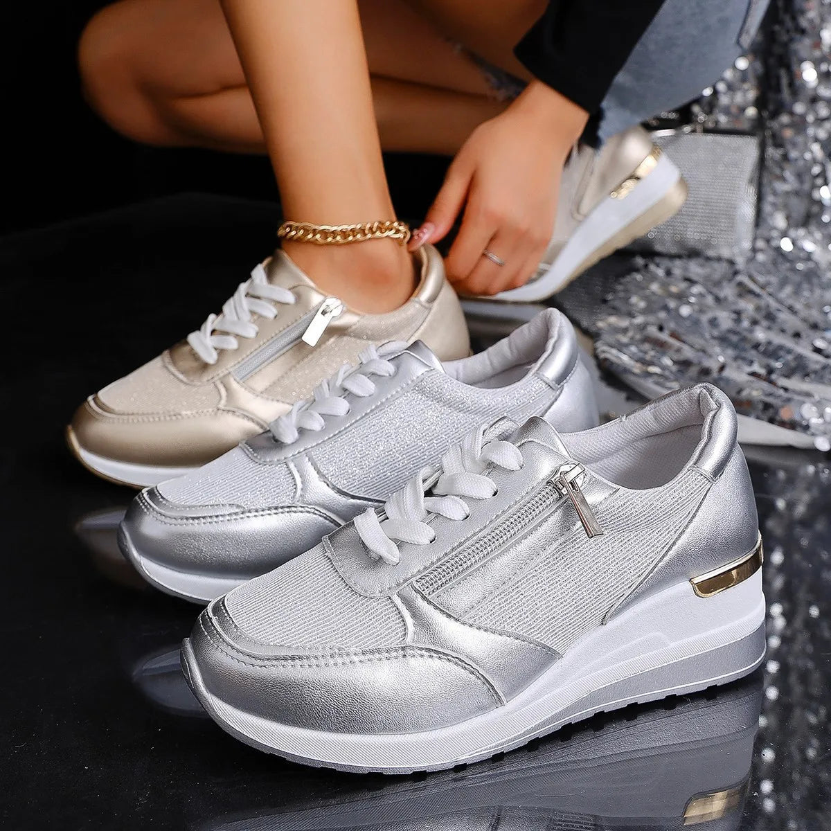 New Women's Wear-resistant Wedge Sneakers Lightweight Female Shoes Womens Vulcanized Shoes Breathable Shoes