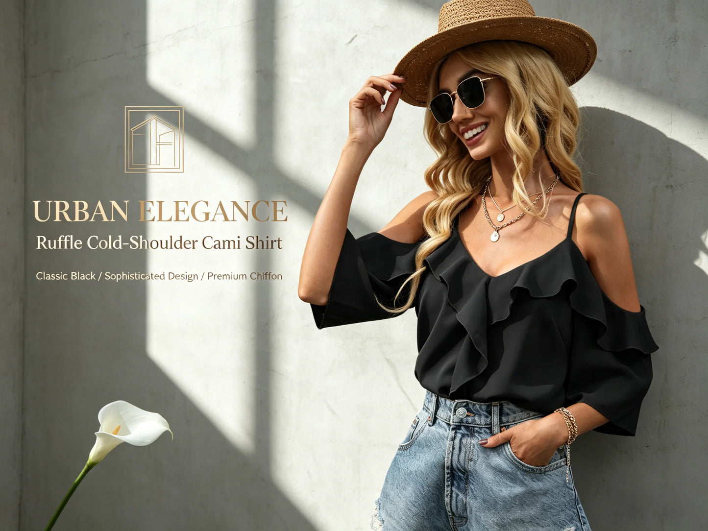 Womens Blouse Cold Shoulder Ruffle V Neck Strap Blouse Ruffle Shirt Loose Fit Casual Chic Apparel Tops Spring Summer Daily Shirt
