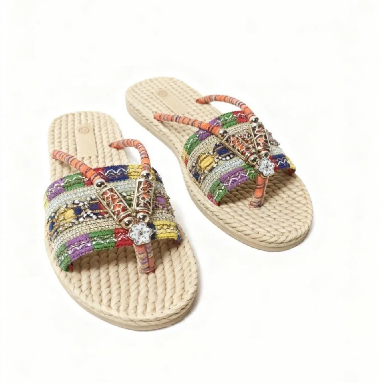 2025 Women Slippers Outdoor Handwoven Shoes Women Large Size Bohemian Ethnic Flat Sandals Fashion Beach Slippers Slides Women
