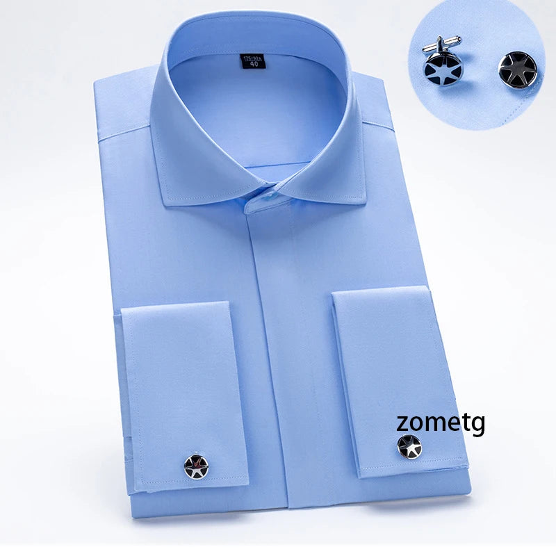 French Cuff Shirts Men's Dress Shirt Jannydaystore Formal Mens Top wear Wear ali Business Shirts zometg dress shirt