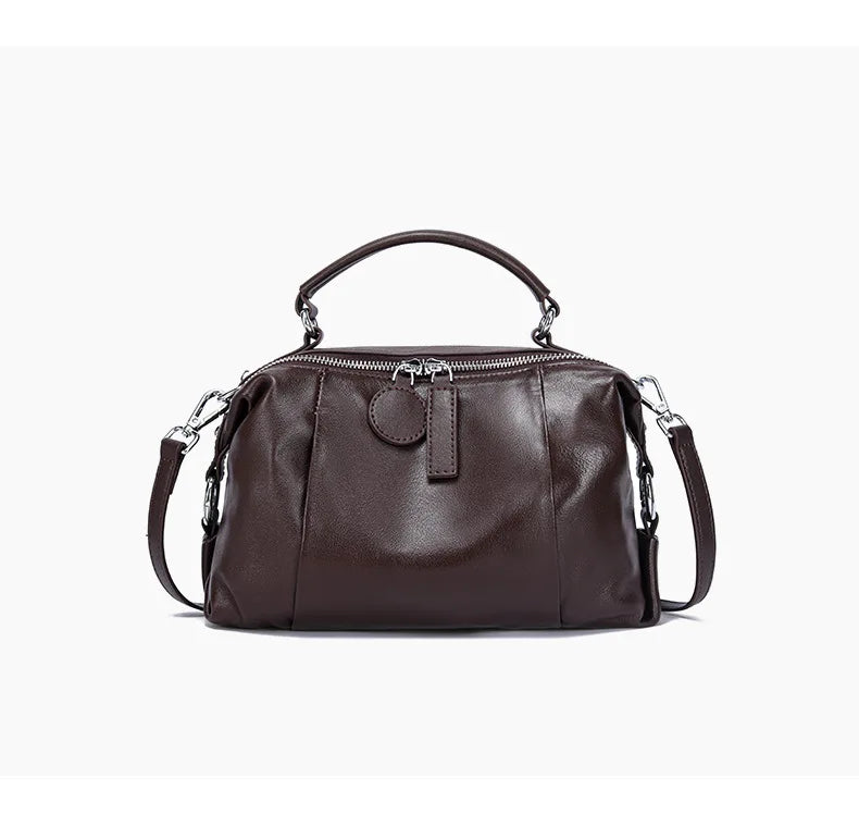 Women's Handbag 2025 New Top Grain Leather Boston Bag Unique Shoulder Crossbody Bag Vintage Commuting Versatile Handheld Tote