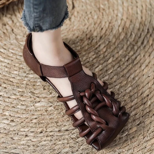 Genuine  Sandals Women Handmade Woven Literary Style Hollow Flat Roman Sandals Ladies Summer Shoes Sandalias