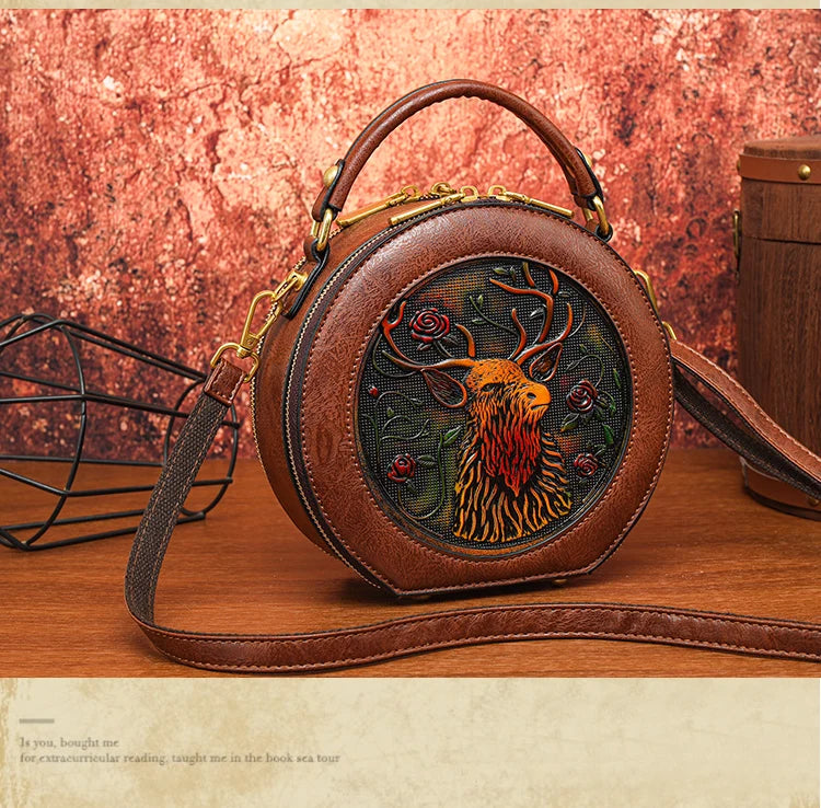 Vintage Handbag Women Shoulder Bag Luxurious Designer Round Bag High-quality Gift Embossed Printed Crossbody Purse for New Women