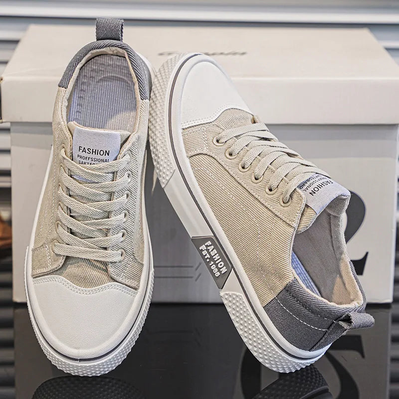 Mens Breathable Canvas Skate Shoes Soft Sole Casual Sneakers Trendy Versatile Lightweight Non-Slip Slip-On Sports Footwear 37-48