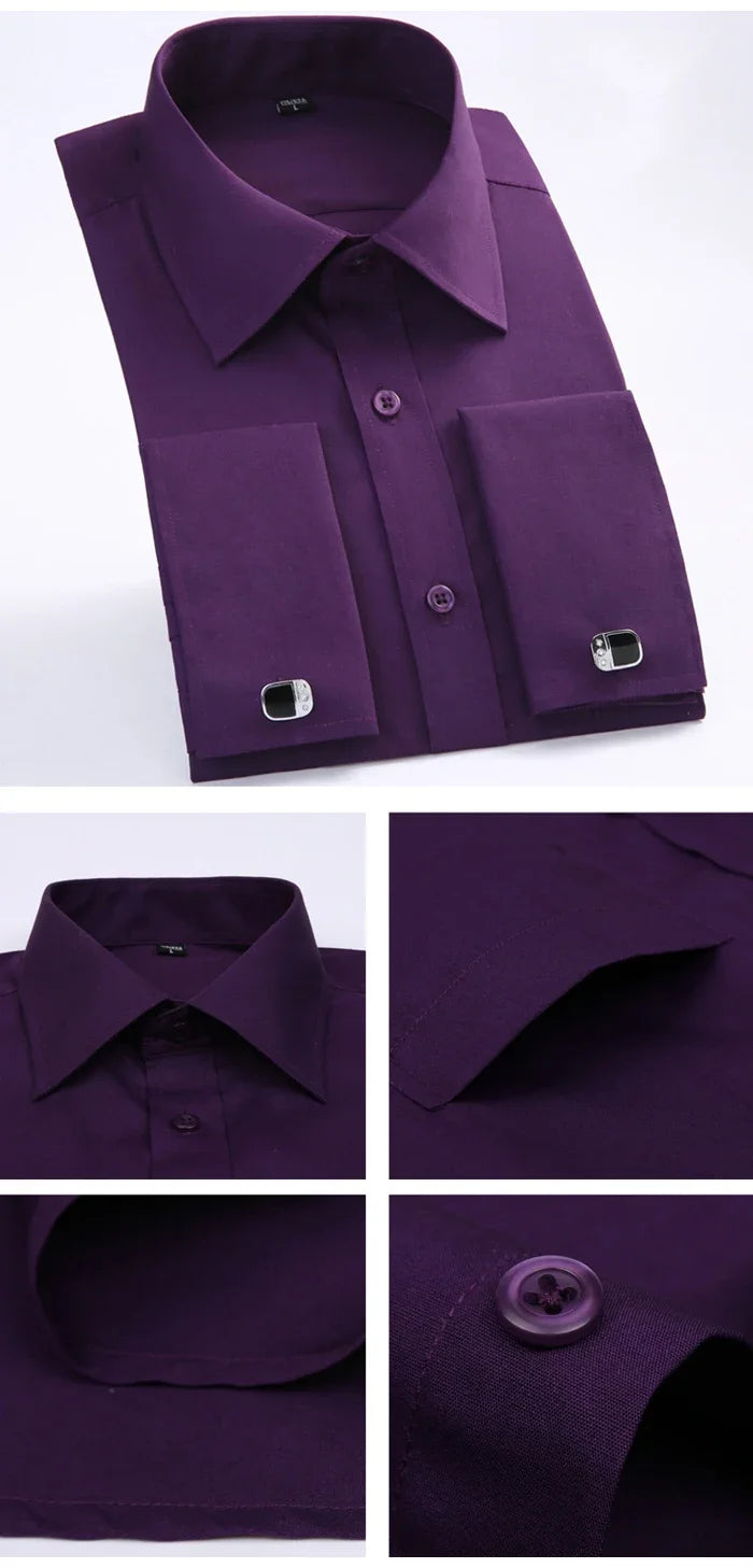 Men's Classic French Cuffs Solid Dress Shirt Formal Business Standard-fit Long Sleeve Office Work White Black Yellow Social Shir
