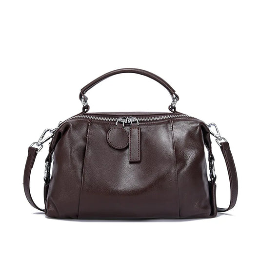 Women's Handbag 2025 New Top Grain Leather Boston Bag Unique Shoulder Crossbody Bag Vintage Commuting Versatile Handheld Tote