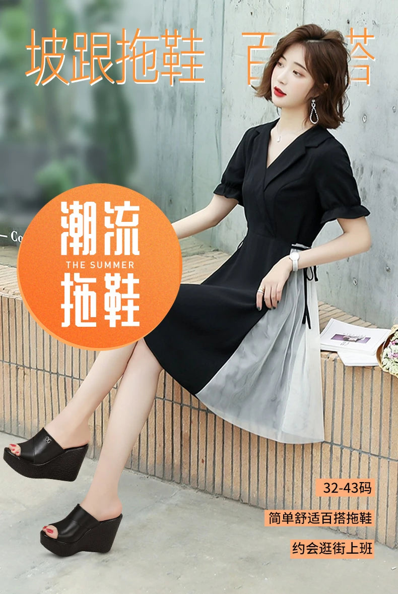 2024 Designer Summer Ladies Slippers New Fashion Thick Sole Wedge Women's Sandals High Heel Sandal Open Toe Fish Mouth Shoes