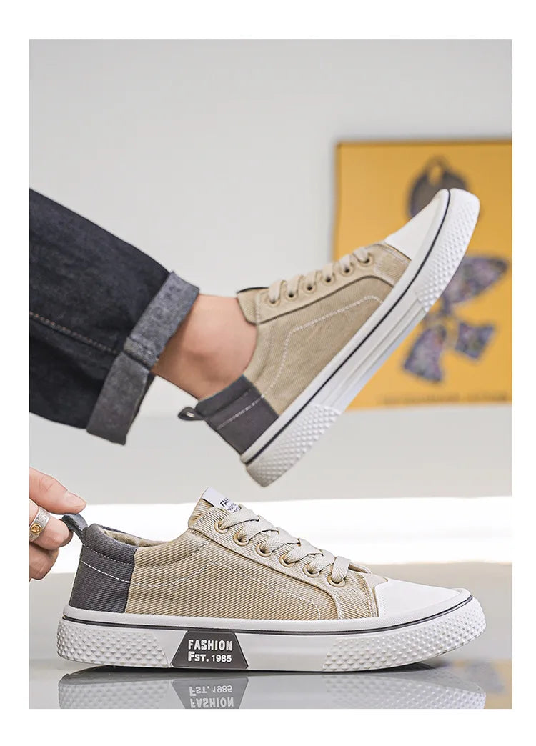Mens Breathable Canvas Skate Shoes Soft Sole Casual Sneakers Trendy Versatile Lightweight Non-Slip Slip-On Sports Footwear 37-48