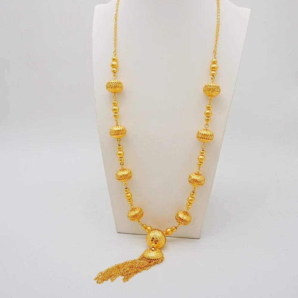 Luxury Dubai Jewelry Sets High Quality Tassel Unique Design African Chain Wedding Long Necklace Earrings Jewelry Set