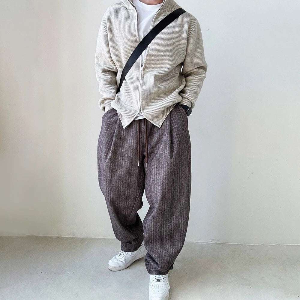 Mens Pants Casual Acrylic Pants Autumn Streetwear Fashion Personality Versatile Trend Comfort Wide-Leg Pants Men'S Clothing