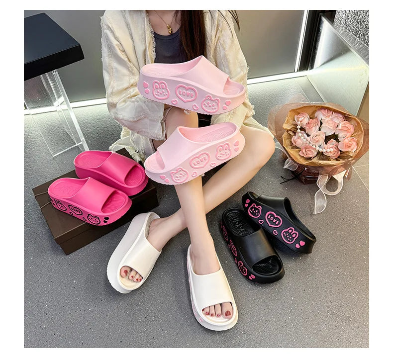 EVA Thick-soled Slippers for Women Outdoor Fashion Print Wedge Platform Slides Woman Sandals 2025 Non-Slip Soft Sole Beach Shoes