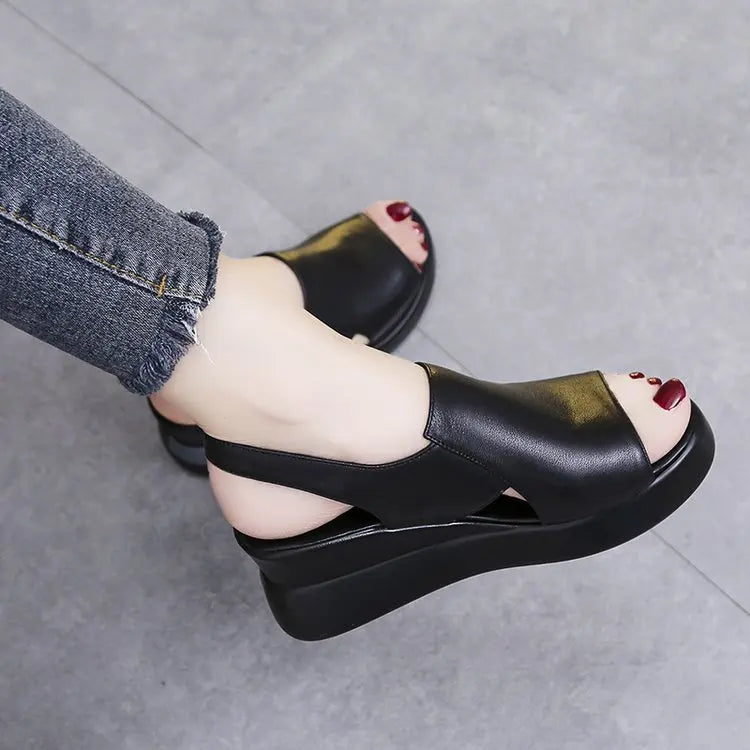 2025 Summer Wedge Platform Sandals Fashion Retro Romen Beach Shoes Ladies Casual Peep Toe Soft Comfortable Sandalias De Mujer