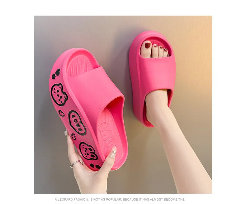 EVA Thick-soled Slippers for Women Outdoor Fashion Print Wedge Platform Slides Woman Sandals 2025 Non-Slip Soft Sole Beach Shoes
