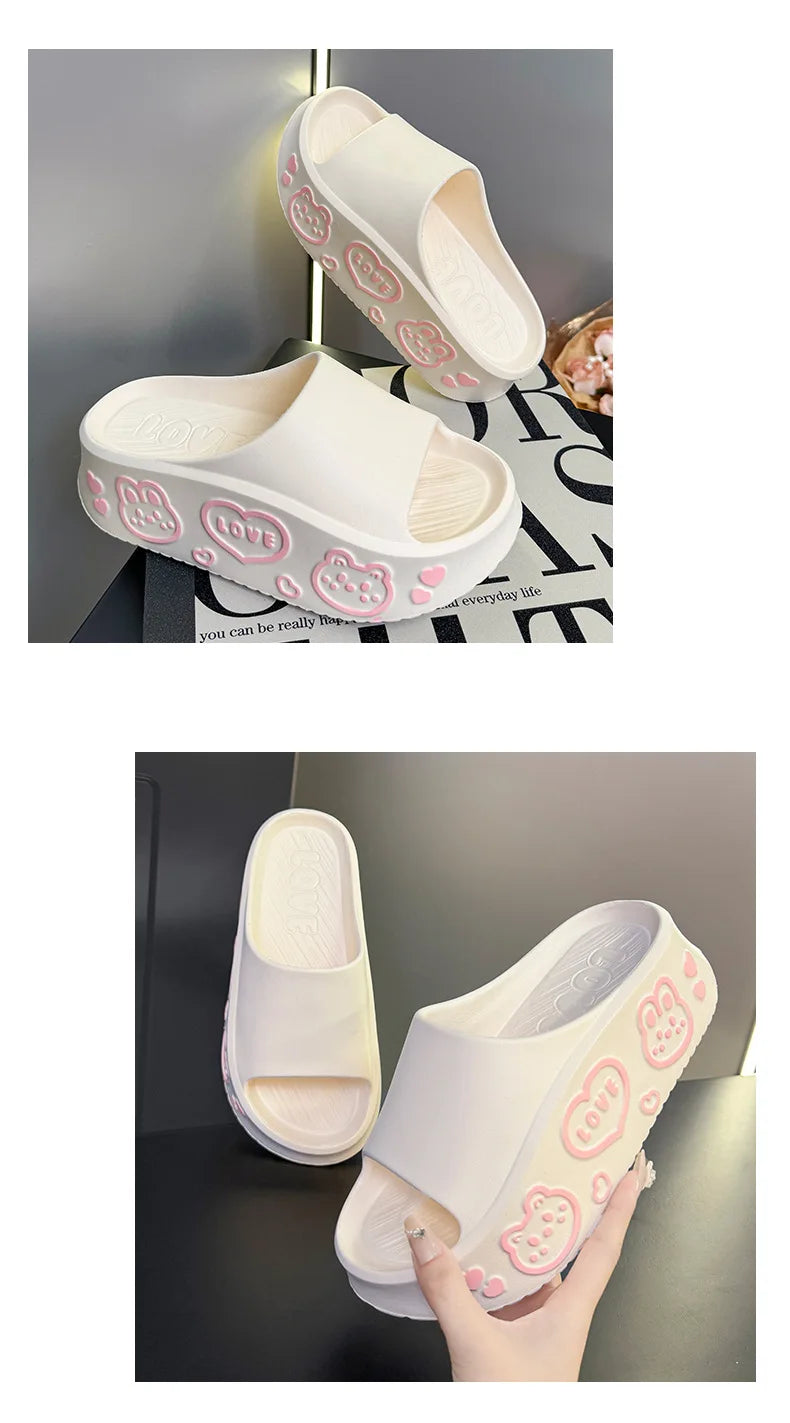 EVA Thick-soled Slippers for Women Outdoor Fashion Print Wedge Platform Slides Woman Sandals 2025 Non-Slip Soft Sole Beach Shoes