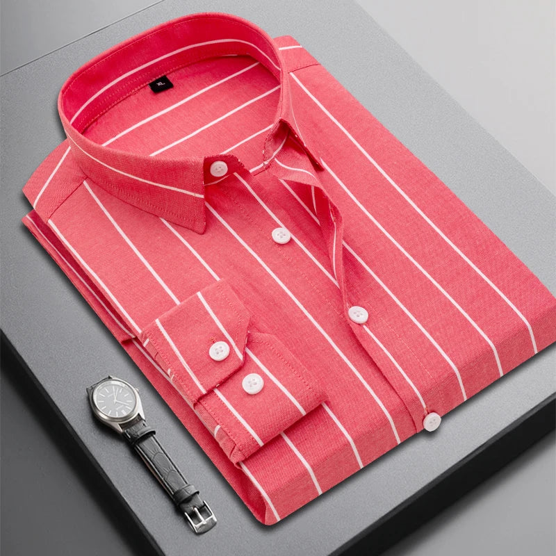 2025 Men's Long-Sleeved Striped Shirt Autumn Youth Business High-Quality Fashionable Cool Versatile Trendy Business Casual
