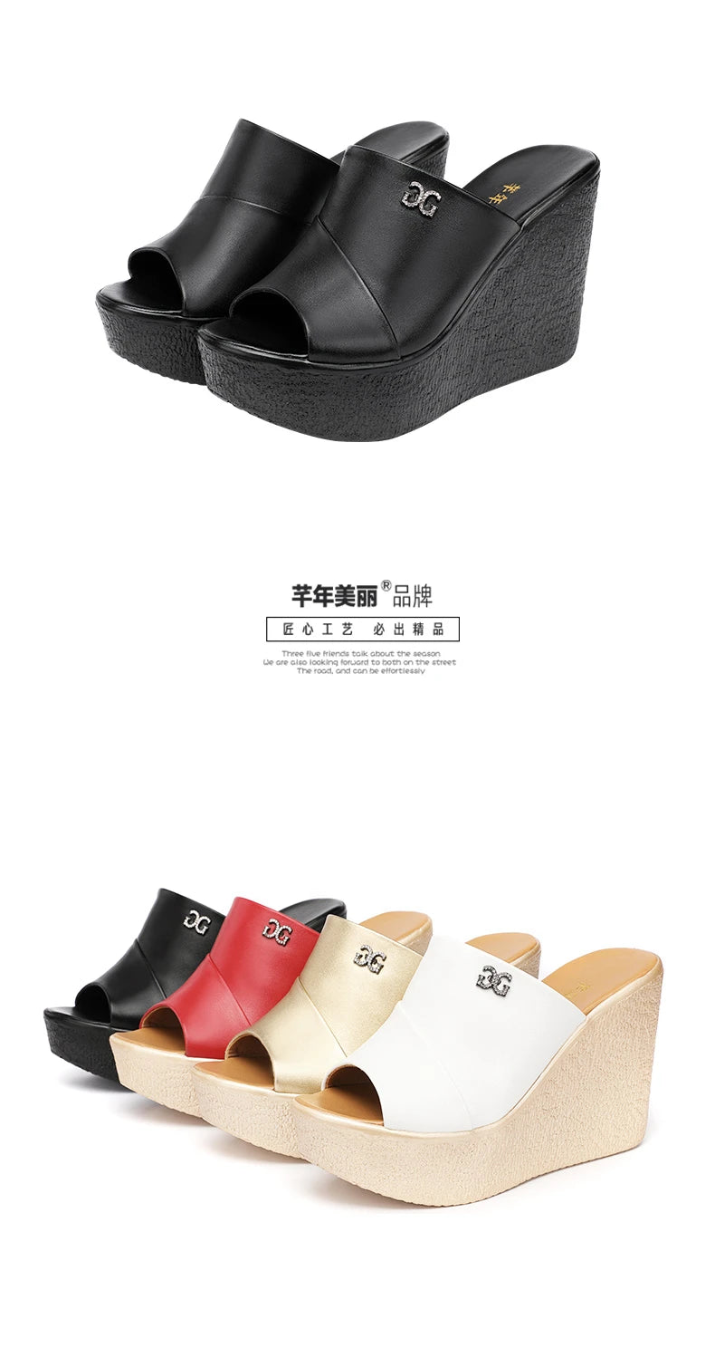 2024 Designer Summer Ladies Slippers New Fashion Thick Sole Wedge Women's Sandals High Heel Sandal Open Toe Fish Mouth Shoes