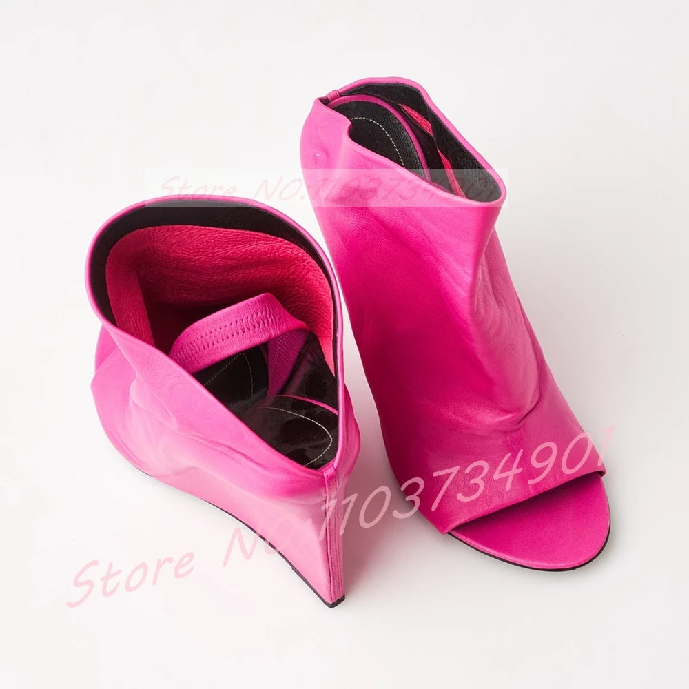Slingback Rose Red Wedge Sandals Women Fashion Open Round Toe High Heels Sandals Female Sexy Party Nifty Slip-on Footwear