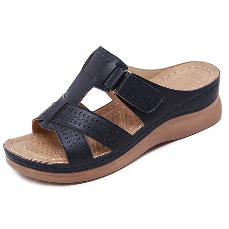 2024 Summer Women Wedge Sandals Premium Orthopedic Open Toe Sandals Vintage Anti-slip Leather Casual Female Platform Retro Shoes