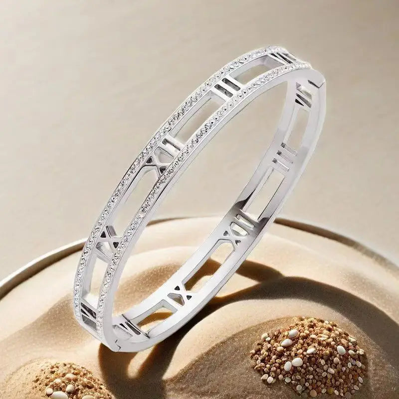 Silver Color Bangles Bracelet for Women Girls Titanium Steel 18K Gold Plated Waterproof Jewelry Luxury Sparkling Zircon Bangles