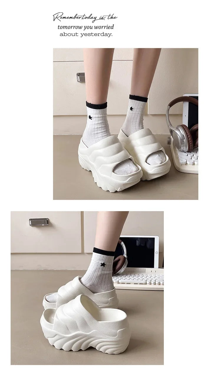 Women 10cm Increased Wedges Slippers 2024 Summer Breathable Casual Platform Slides Shoes for Women Light Slip on Female Sandals