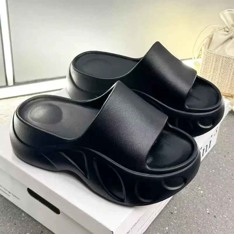 2025 New Women Sandals Women Slippers Black Wedge Platform Open Toe Women Orthopedics Thick Bottom Beach High Heels Slides