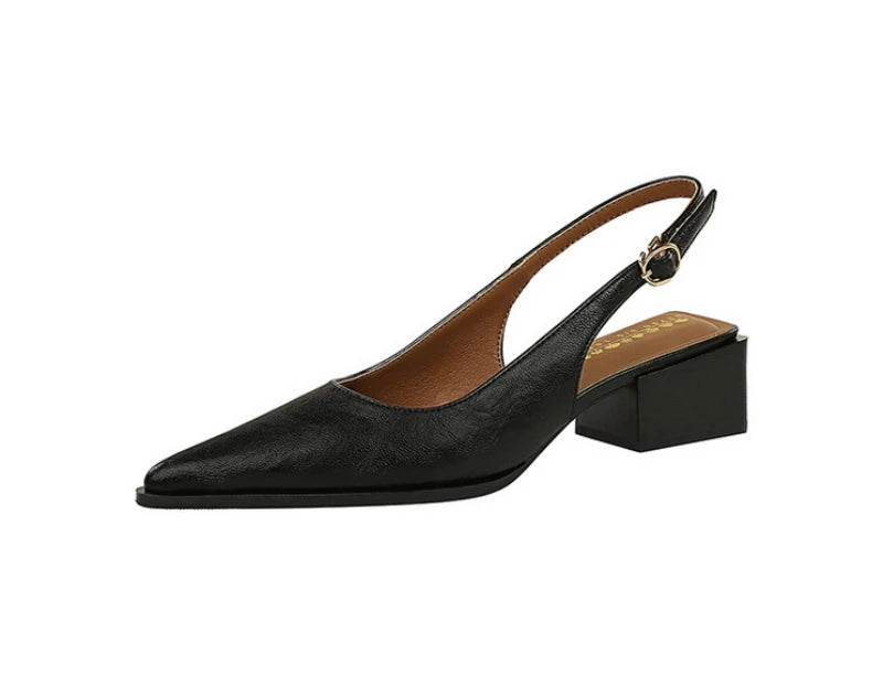 Simple And High-End Women's Shoes With Thick Heels Shallow Mouth Pointed Toe Slim Pedicures With Empty Back Tripping Mid-Heeled