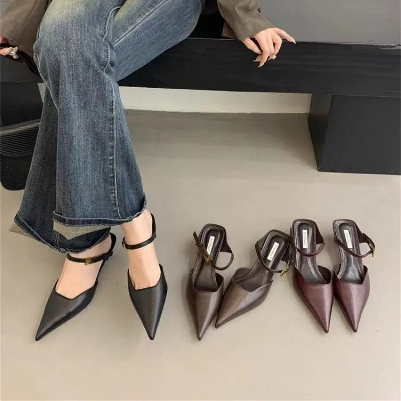 2025 Fashion Brand  Shoes Women Slippers Pointed Toe Thin Low Heels Pumps for Party Dress Shoes Elegant Pumps Shallow Mujer