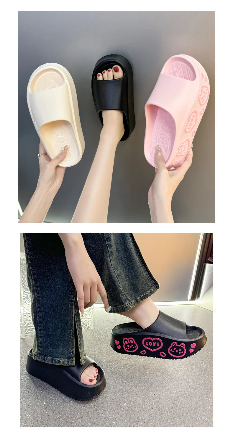 EVA Thick-soled Slippers for Women Outdoor Fashion Print Wedge Platform Slides Woman Sandals 2025 Non-Slip Soft Sole Beach Shoes