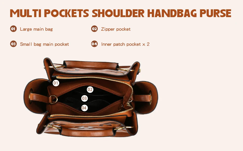 Women's Top-handle Handbags Large Shoulder Bag Embossed Leather Top Handle Handbag Set Ladies Bucket Hobo Tote For Work Travel