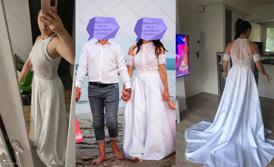 DREAM Customized Satin Bohemian Wedding Dress For Brides 2025 Off The Shoulder Lace Halter Bridal Gown With Detachable Sleeves