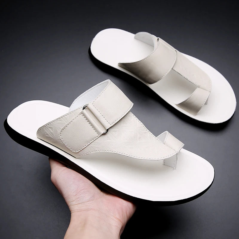 Men's Summer Sandals Breathable Fashion Simple Toe-Thru Soft Flat Bottom Beach Shoes Comfortable Classic Slippers