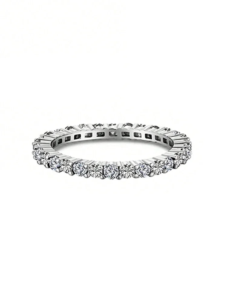 925 Sterling Silver Fashion Shiny 1.4mm Full Zircon Stackable Plain Ring For Women Daily Party Personalized Fine Jewelry