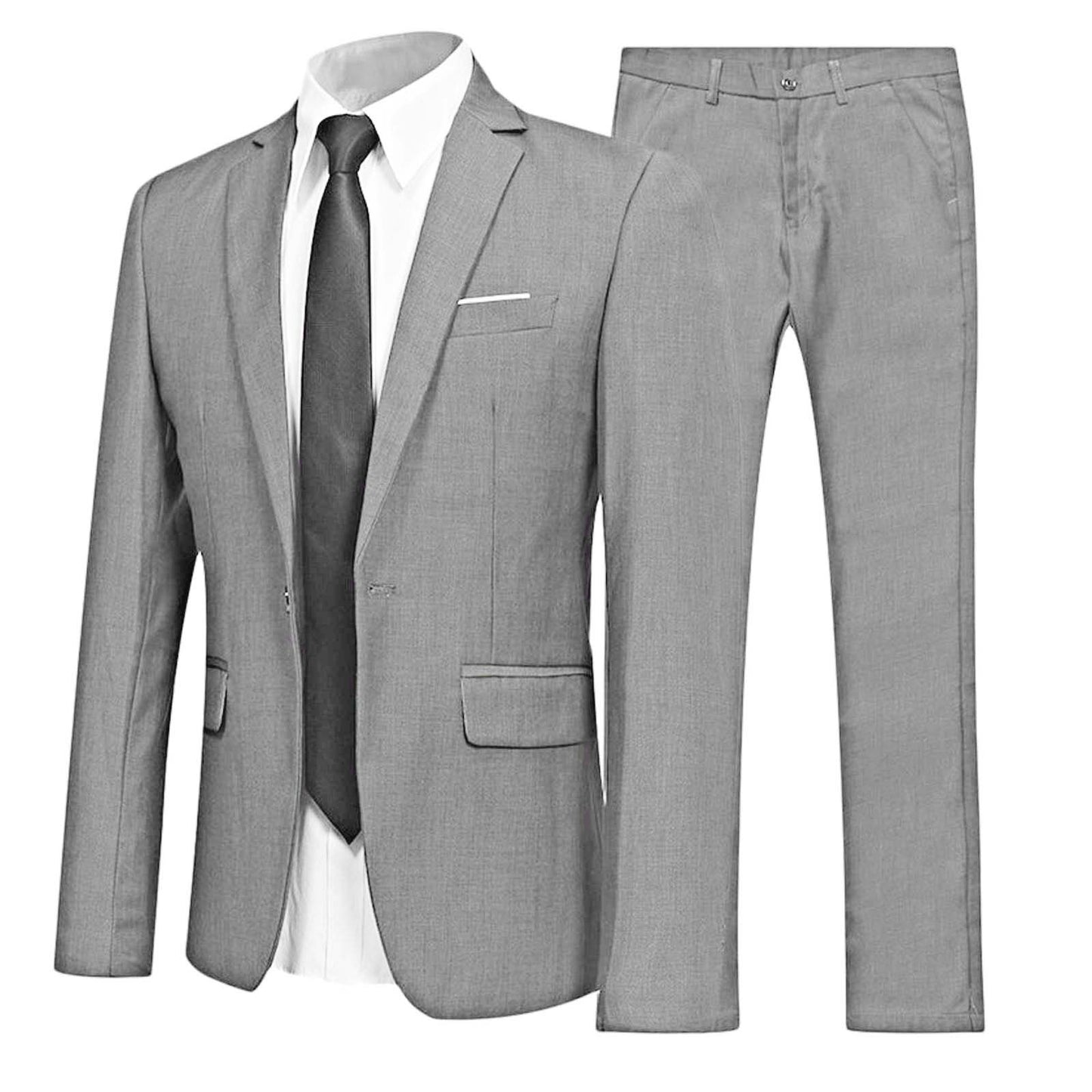Men Gentleman Suit 2Pcs Formal Uniform Long Sleeve Lapel Blazer Jacket with Pants Office Meetings Business Wedding Party Outfits