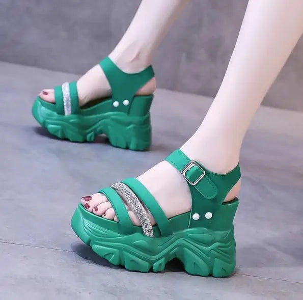 New Women Summer Wedge Sandals Transparent PVC Crystal Chunky Platform Shoes Woman Rainbow Thick Bottom Sandalias