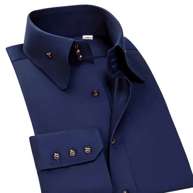 Men's Dress Shirts Non-ironing Formal Collar Shirt Fashion Korean Slim Solid Color Business Casual Shirt White Spring Autumn
