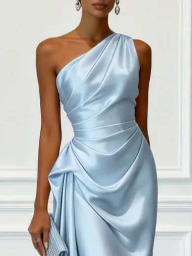 Fashion Sexy Dress Summer New High-end Satin Pleated Waist Sleeveless Banquet Evening Dresses For Women Robe Femal Vestidos 2026