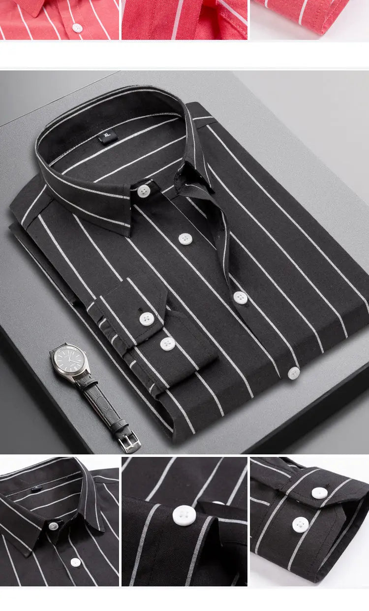 2025 Men's Long-Sleeved Striped Shirt Autumn Youth Business High-Quality Fashionable Cool Versatile Trendy Business Casual