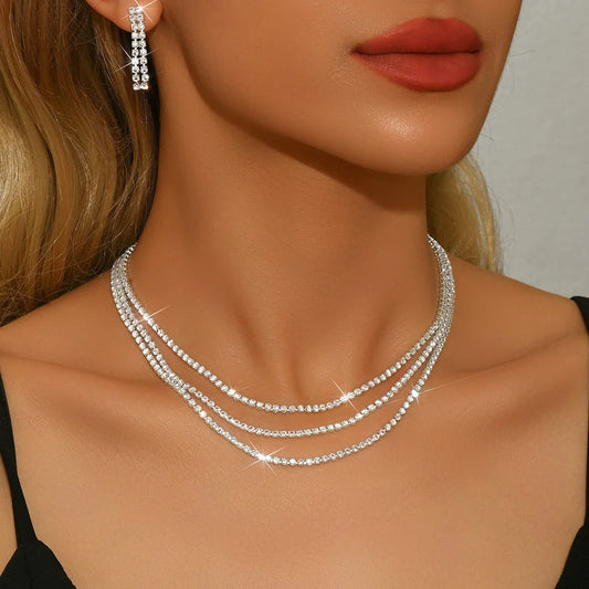 Elegant Women's Jewelry Set Zinc Alloy Chain Necklace Earrings Perfect for Weddings Parties Festivals All Season Wear