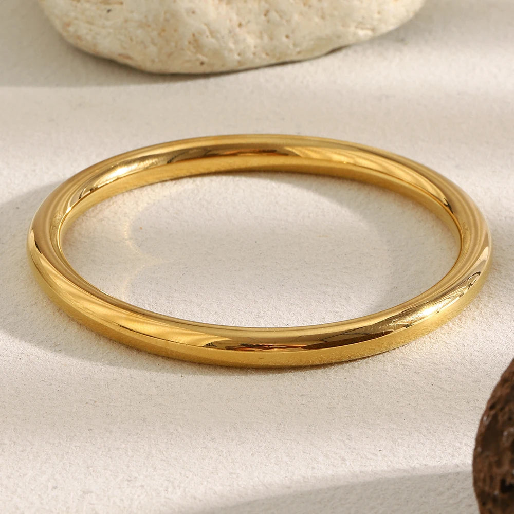 E.B.belle 18K Gold Plated Minimalist Style Hollow Round Bangle Woman's Wrist Bangles Stackable Jewelry