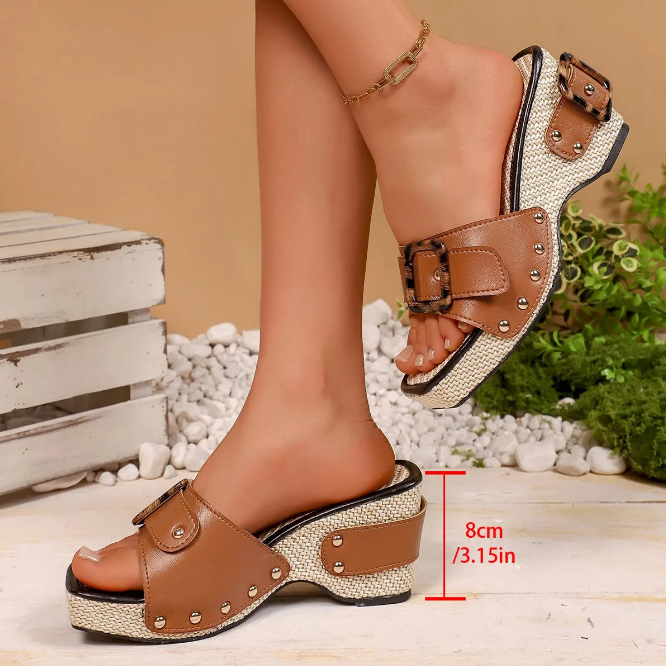 Women Wedge Sandals Comfy Soft High Heels Shoes for Women British Style Rome Shoes Metal Buckle Casual Platform Sandals Women