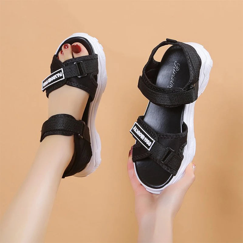 Sports Sandals For Women 2025 Summer New Flat Student Korean Thick-soled Casual Beach Sandals