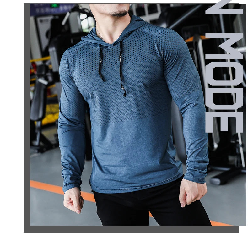 2026 Mens Fitness Tracksuit Running Sport Hoodie Gym Joggers Hooded Workout Athletic Clothing Muscle Training Sweatshirt Tops