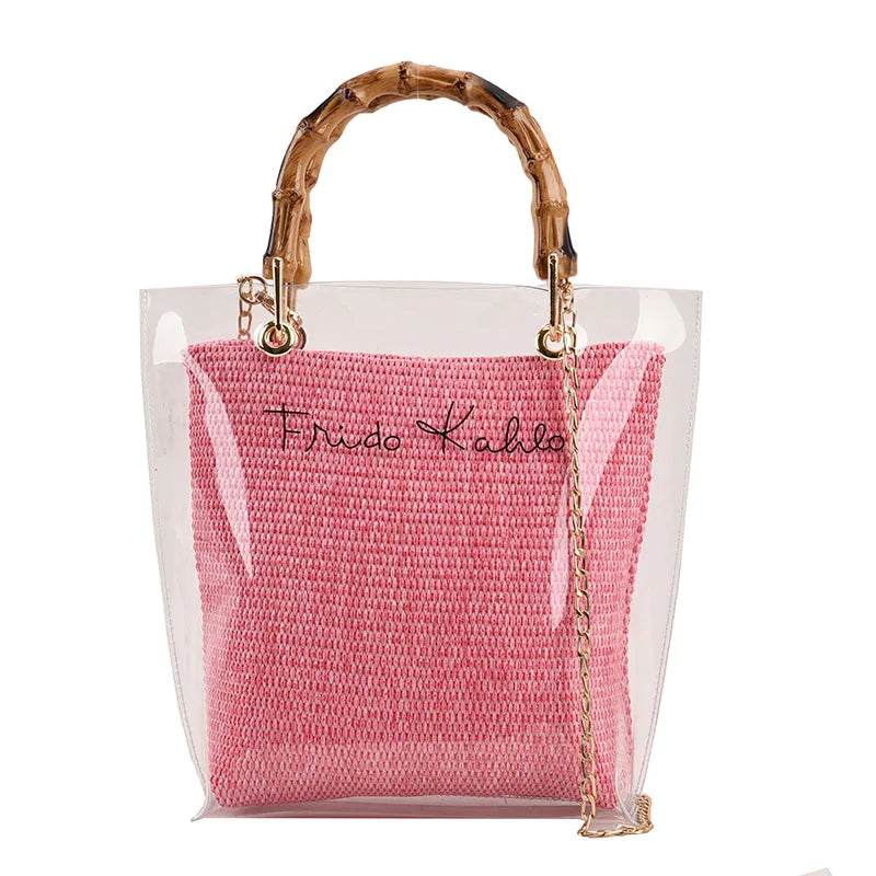 Large Capacity Women PVC Handbags High Quality Ladies Transparent Beach Tote Shoulder Messenger Bags Casual Chain Crossbody Bag