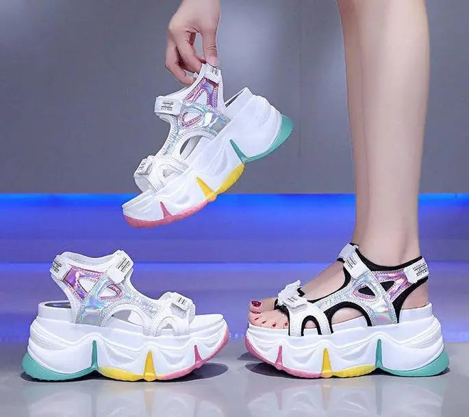 New Women Summer Wedge Sandals Transparent PVC Crystal Chunky Platform Shoes Woman Rainbow Thick Bottom Sandalias
