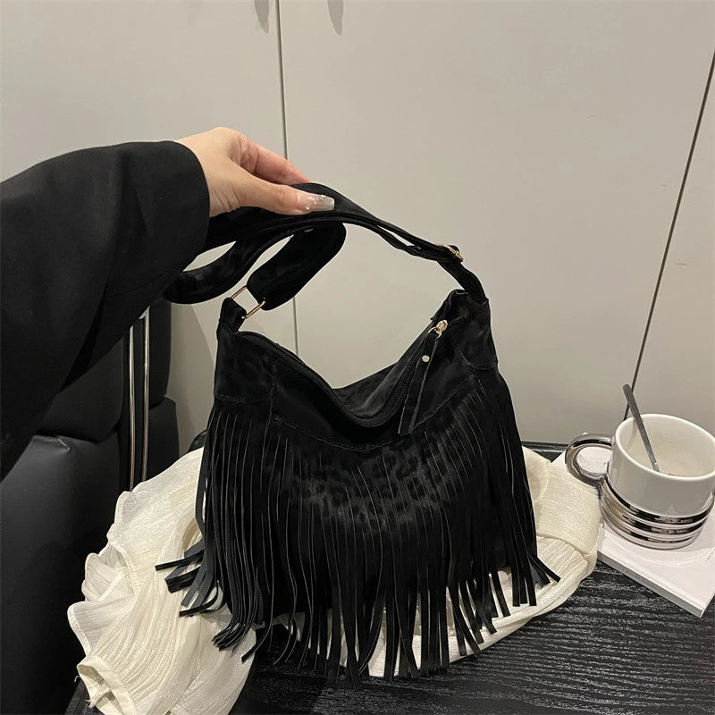 Women's Fashion Handbags Retro Leopard Print Tassel Shoulder Bag Casual Tote Bag Purses and Handbag Ladies Hand Bags