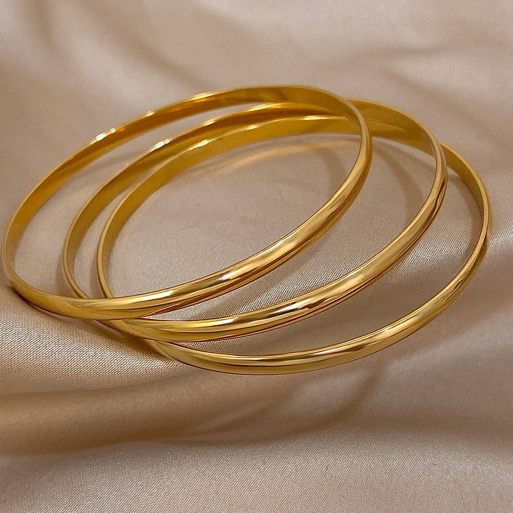 3pcs/set Glossy Curved Gold Color Bangles Bracelets for Women Men Stainless Steel Simple Bangles Classic Jewelry Set