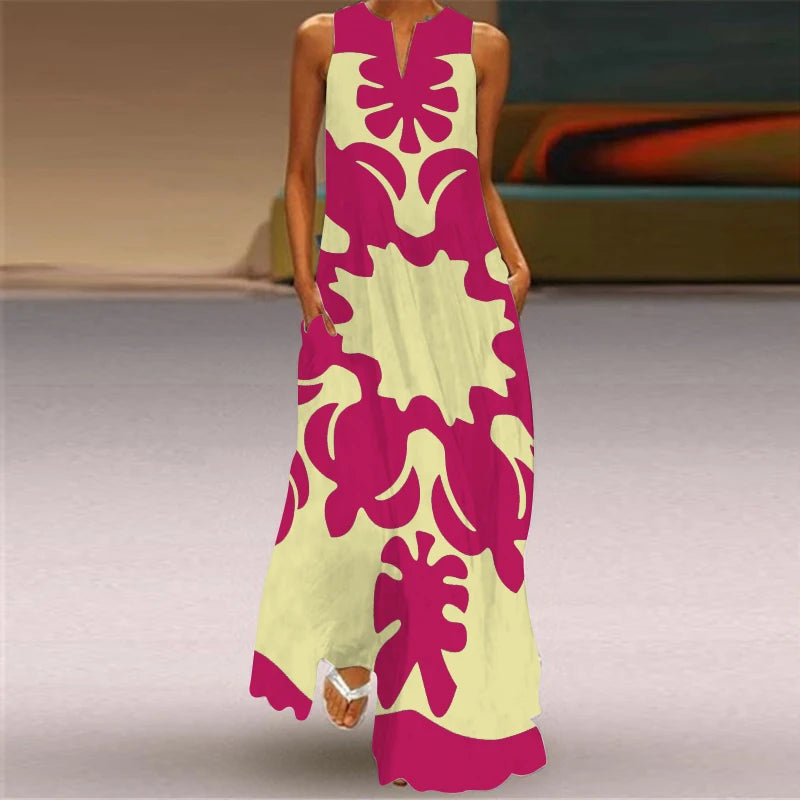 Elegant Dresses for Woman 3D Printed Dresses Summer Sleeveless V-Neck Long Dress Ladies Casual Elegant Beach Party Maxi Dresses