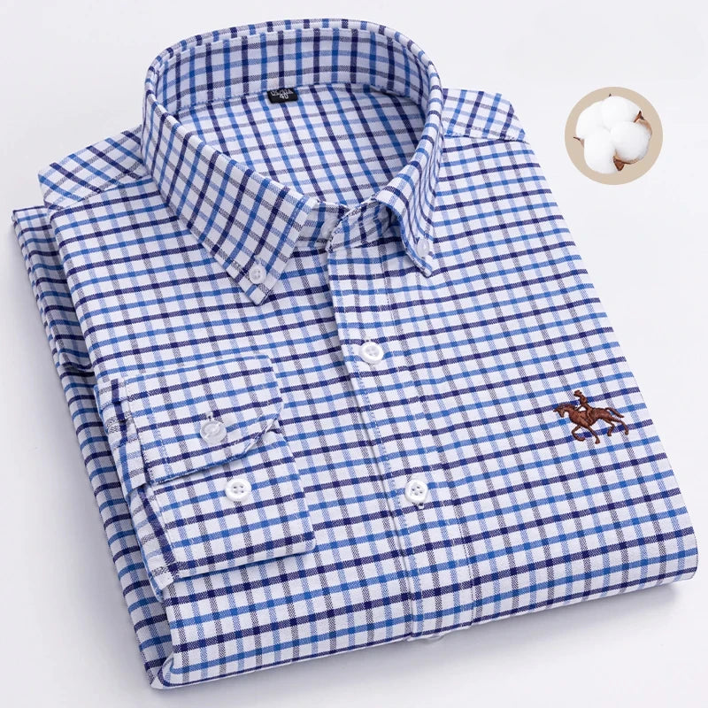 New in shirt 100%cotton plus size long-sleeve shirts for men slim fit formal fashion office shirt hight qulity plaid clothes